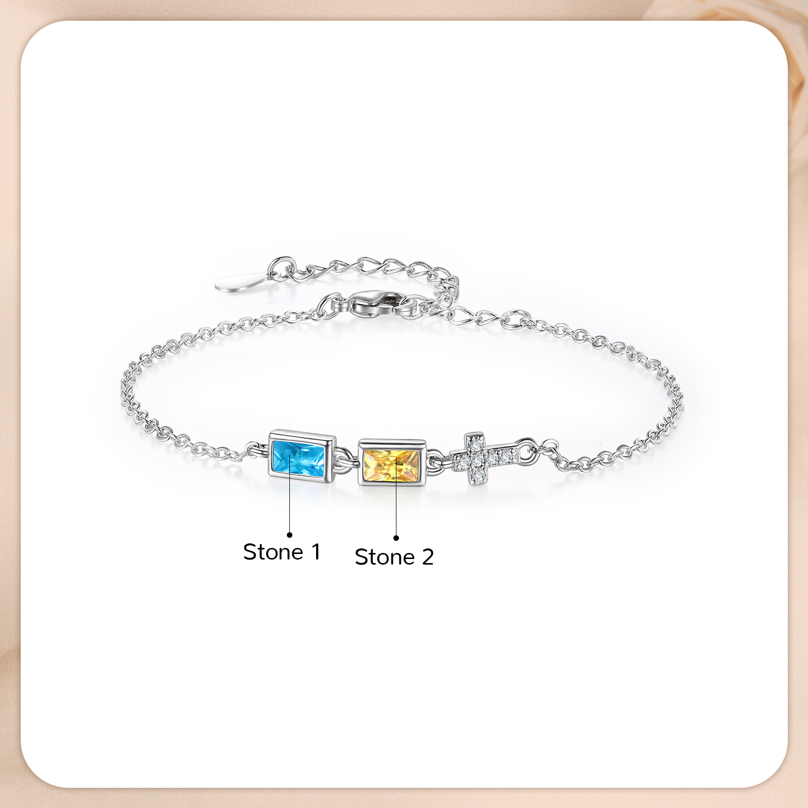 2 Birthstones Personalised Birthstone Bracelet – Meaningful Mother’s Day Gift for Family Members | Jessemade