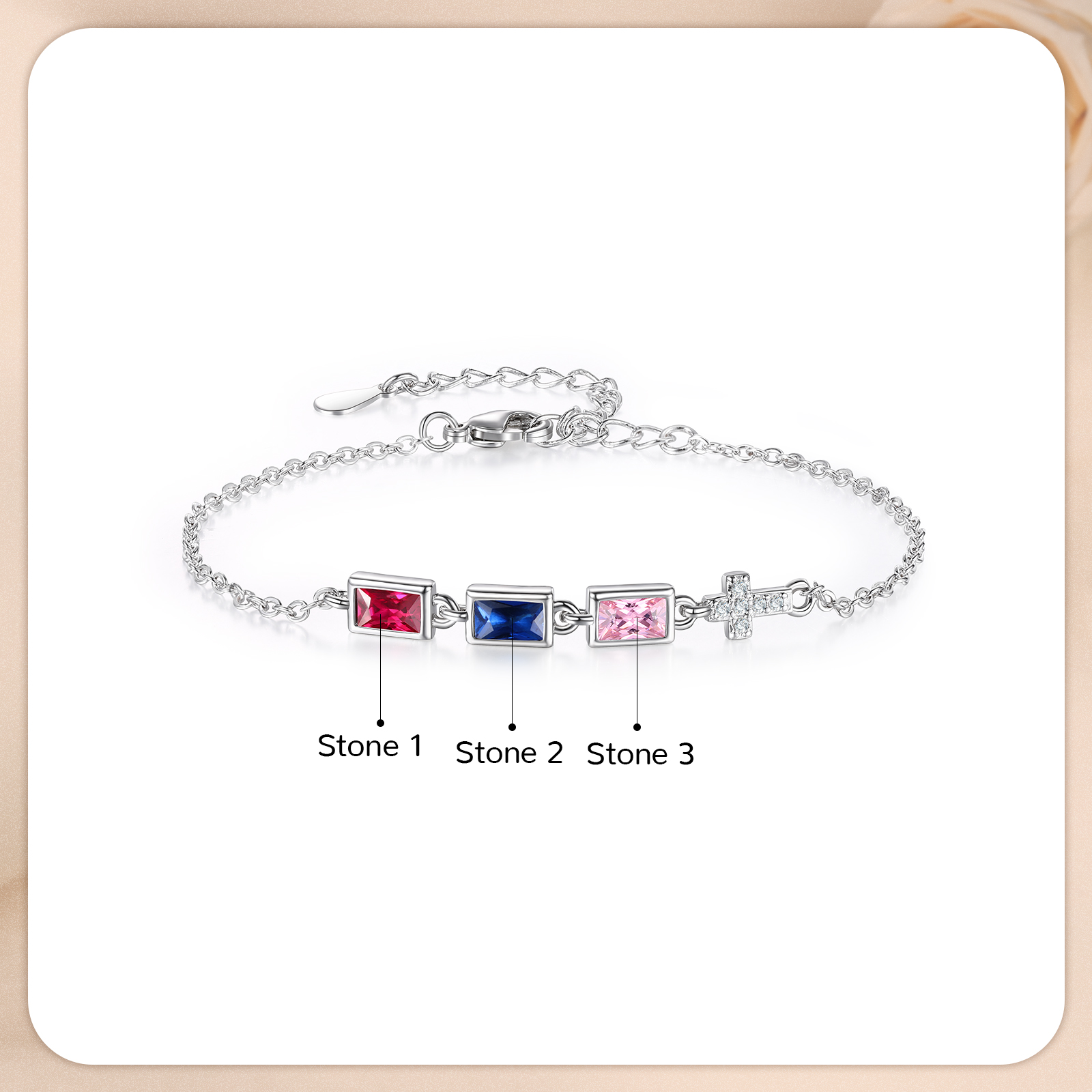 3 Birthstones Personalised Birthstone Bracelet – Meaningful Mother’s Day Gift for Family Members | Jessemade