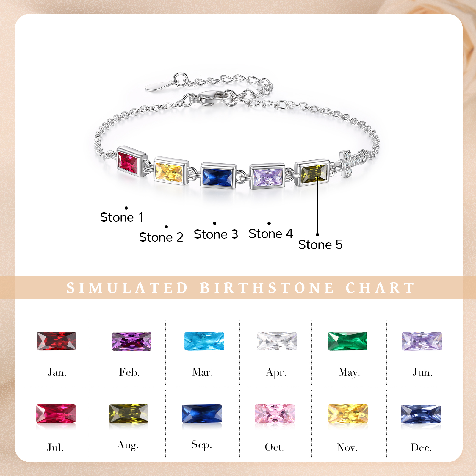 5 Birthstones Personalised Birthstone Bracelet – Meaningful Mother’s Day Gift for Family Members | Jessemade