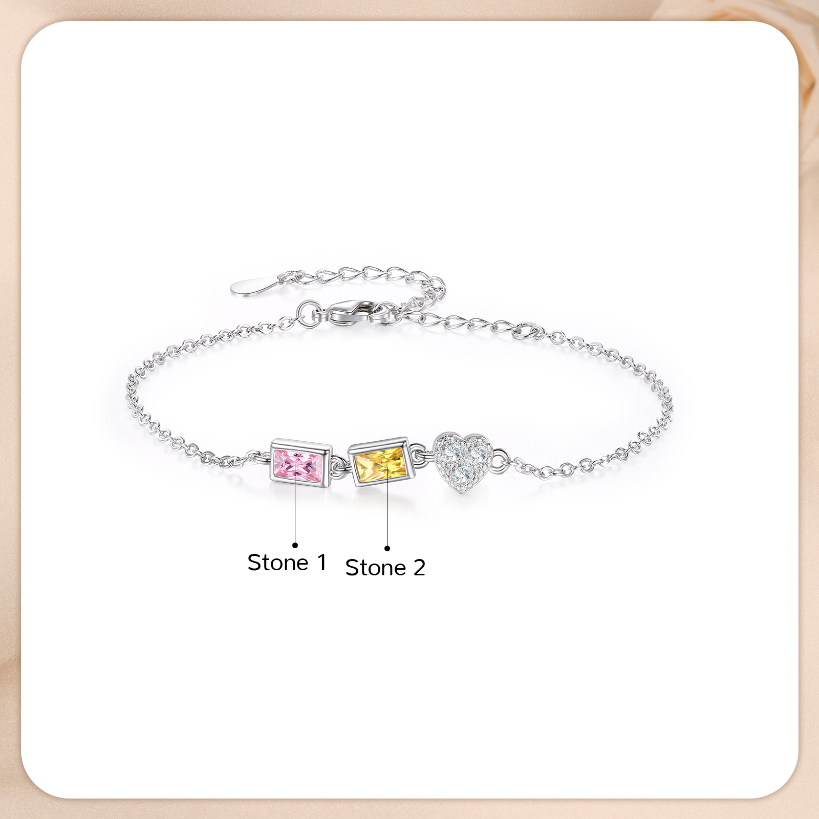 Custom Mother’s Day Birthstone Necklace Bracelet – Adjustable 2 Birthstones Family Gift for Her | Jessemade