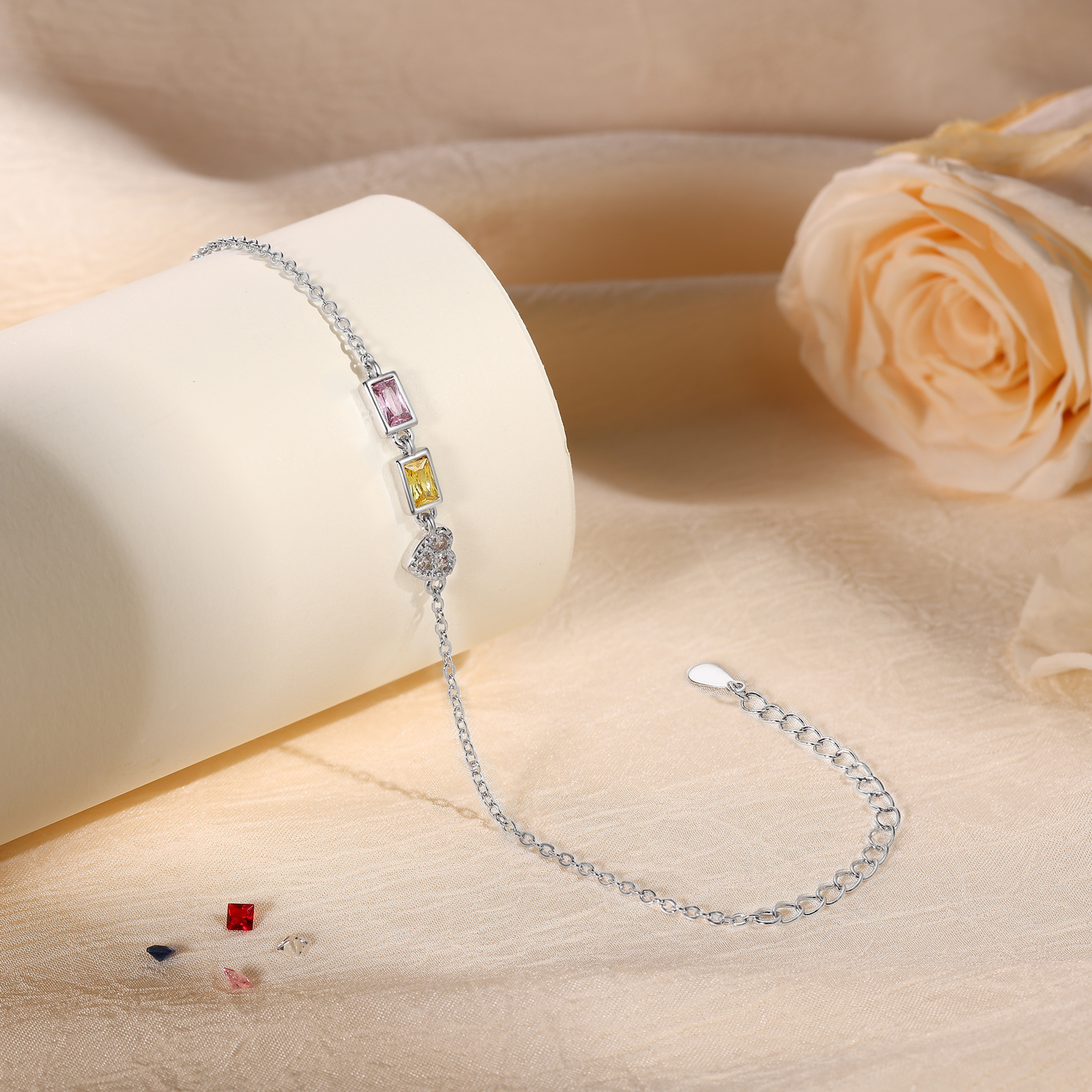 Custom Mother’s Day Birthstone Necklace Bracelet – Adjustable 2 Birthstones Family Gift for Her | Jessemade