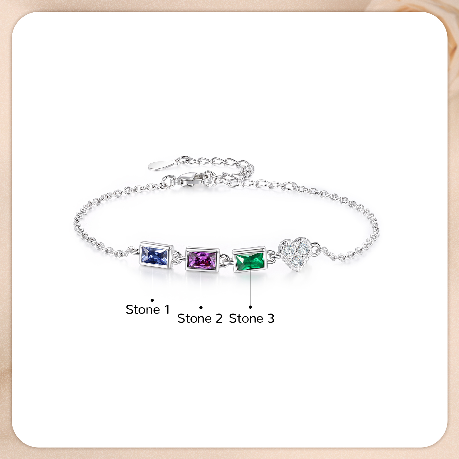 Custom Mother’s Day Birthstone Necklace Bracelet – Adjustable 3 Birthstones Family Gift for Her | Jessemade