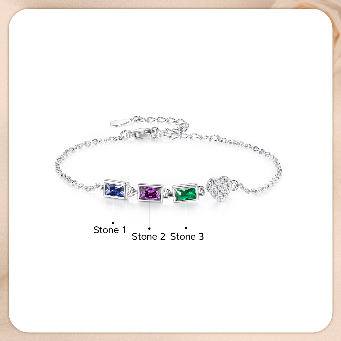 Custom Mother’s Day Birthstone Necklace Bracelet – Adjustable 3 Birthstones Family Gift for Her | Jessemade