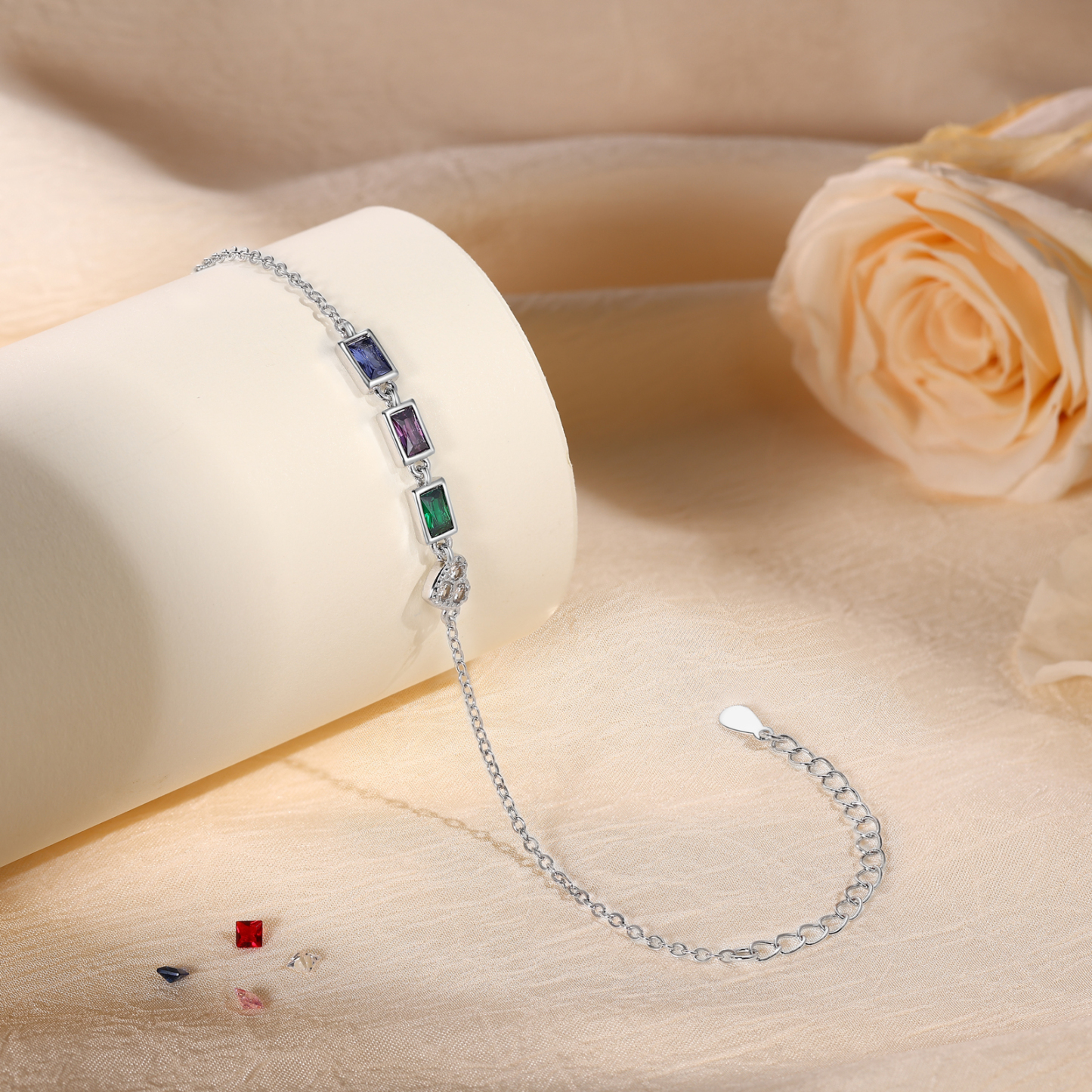 Custom Mother’s Day Birthstone Necklace Bracelet – Adjustable 3 Birthstones Family Gift for Her | Jessemade