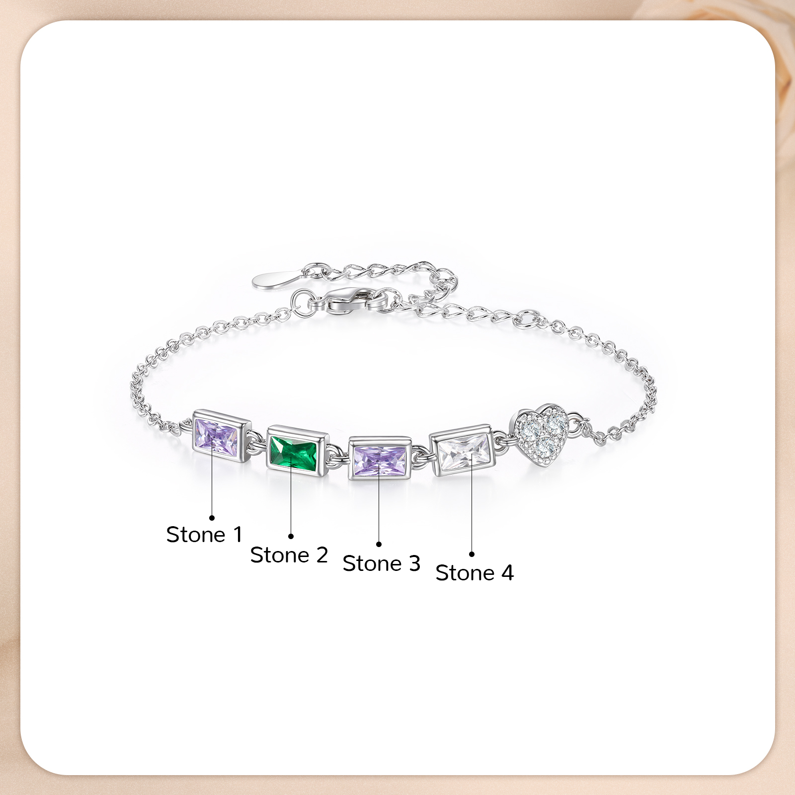 Custom Mother’s Day Birthstone Necklace Bracelet – Adjustable 4 Birthstones Family Gift for Her | Jessemade