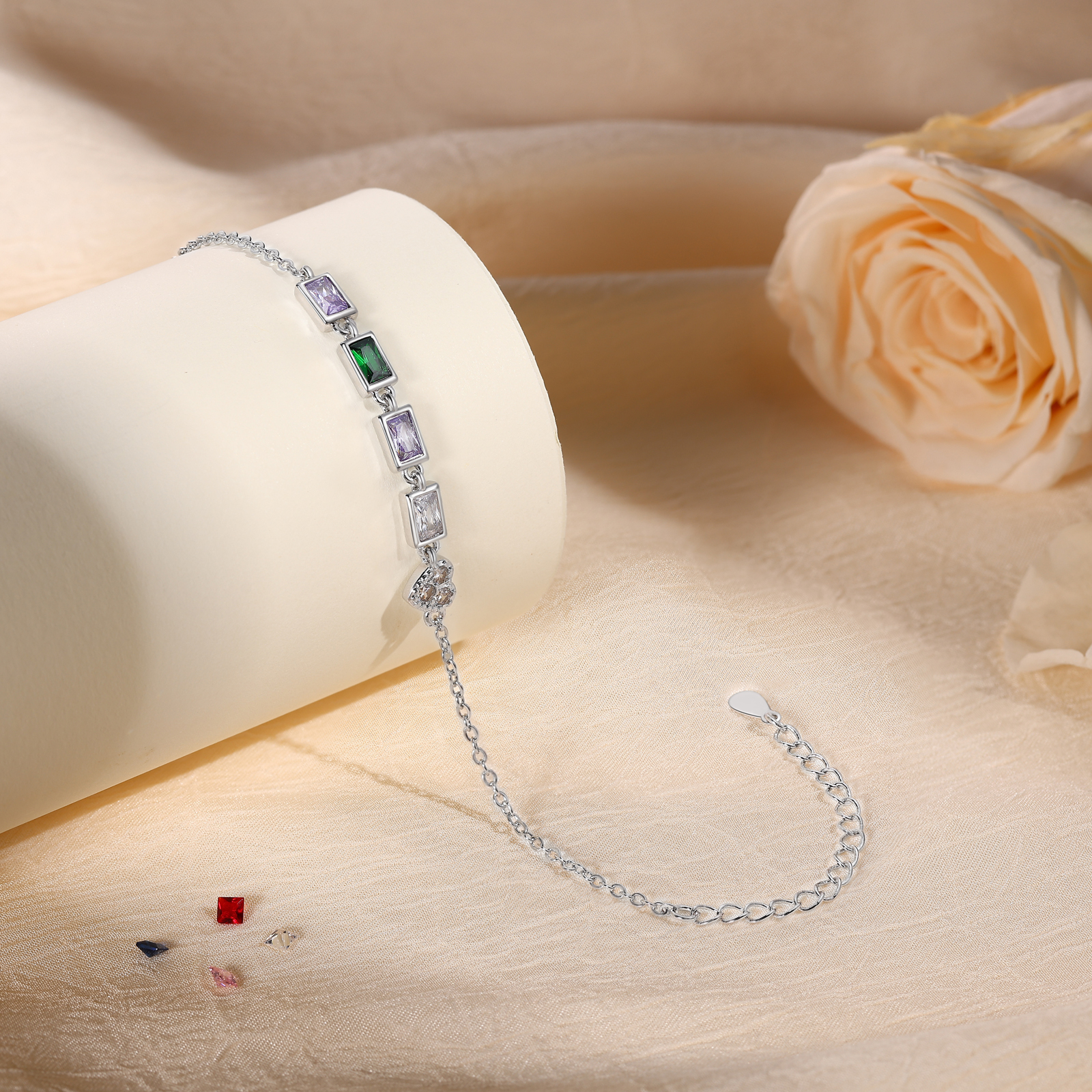 Custom Mother’s Day Birthstone Necklace Bracelet – Adjustable 4 Birthstones Family Gift for Her | Jessemade