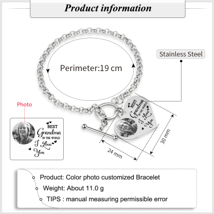 Personalised Women's Bracelet with Photo - Custom Stainless Steel Bracelet Gift for Grandma | Jessemade