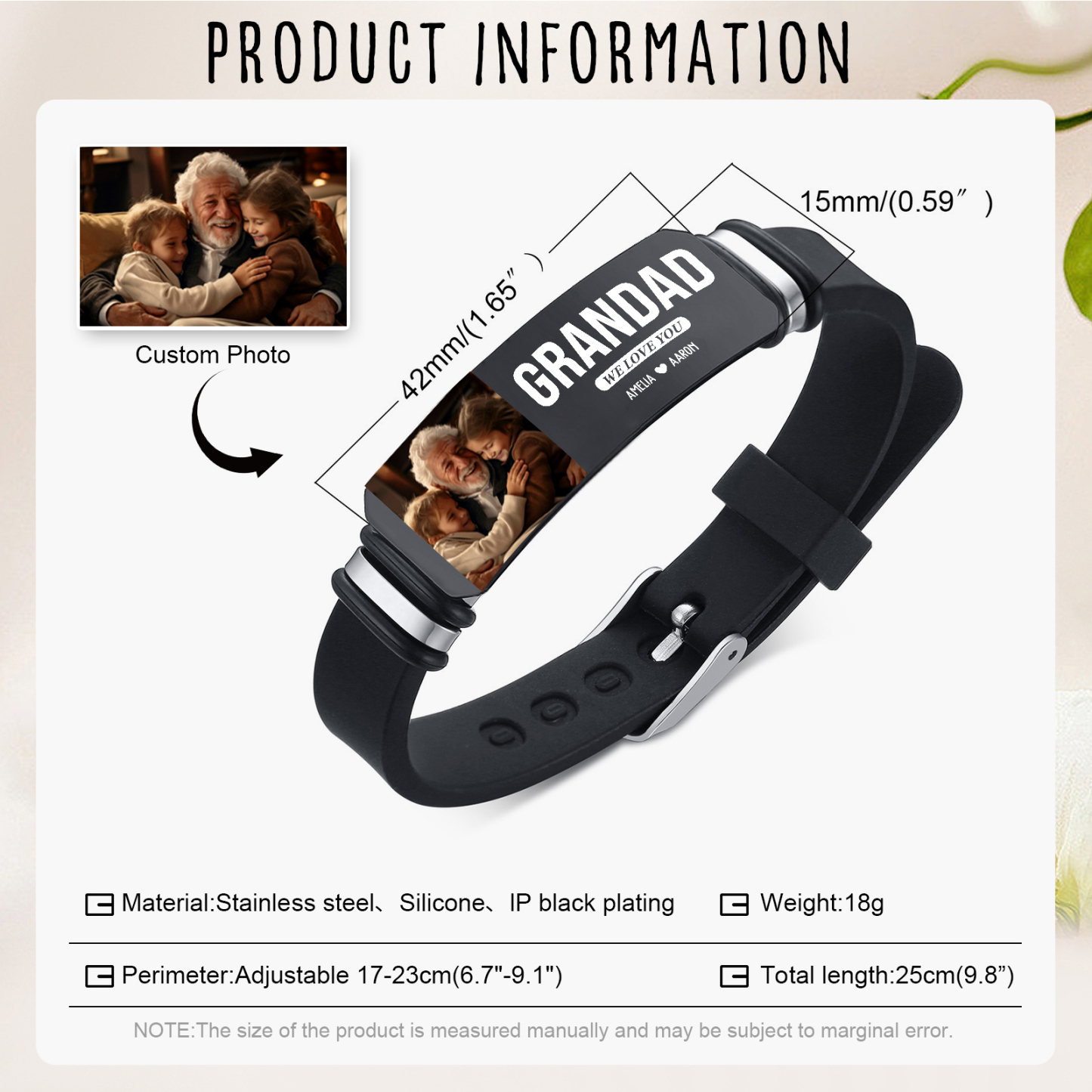 Personalised Wristband Bracelet, Custom 1-6 Names, 3 Texts & Photo Wristband Gift For Him | Jessemade