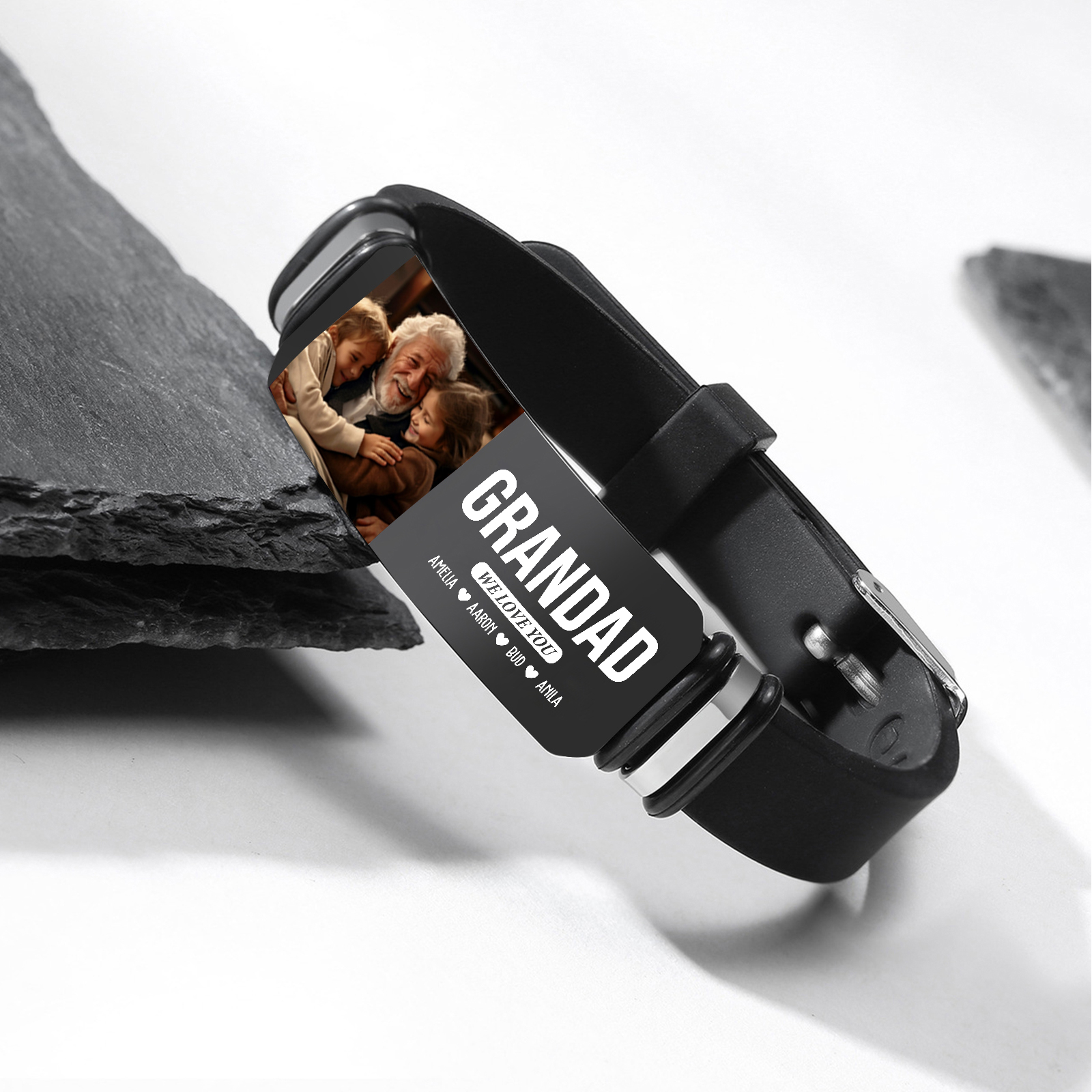 Personalised Wristband Bracelet, Custom 1-6 Names, 3 Texts & Photo Wristband Gift For Him | Jessemade