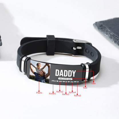 Personalised Wristband Bracelet, Custom 1-6 Names, 3 Texts & Photo Wristband Gift For Him | Jessemade