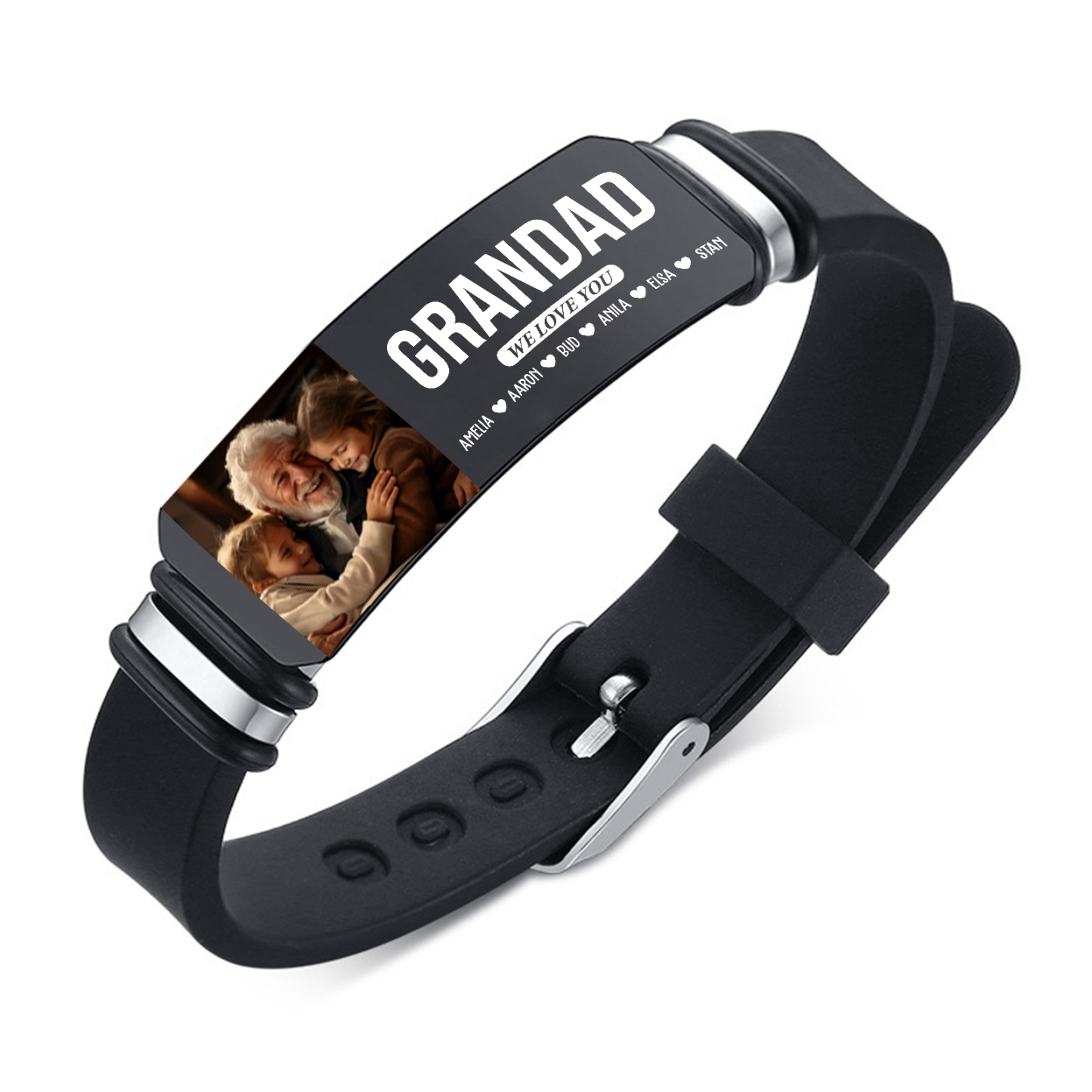 Personalised Wristband Bracelet, Custom 1-6 Names, 3 Texts & Photo Wristband Gift For Him | Jessemade