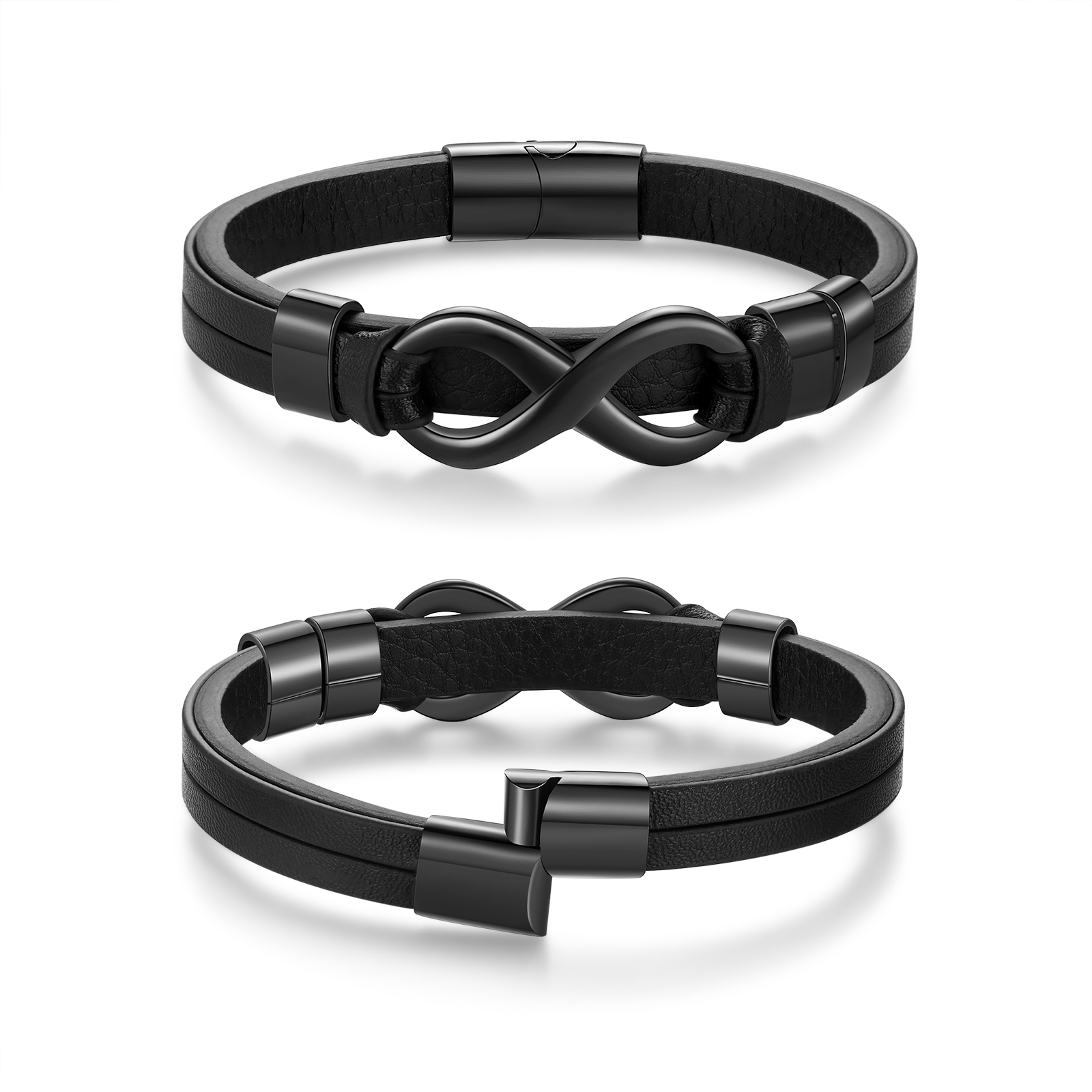 Personalised 3 Names&1 Text Leather Bracelet Custom for Him