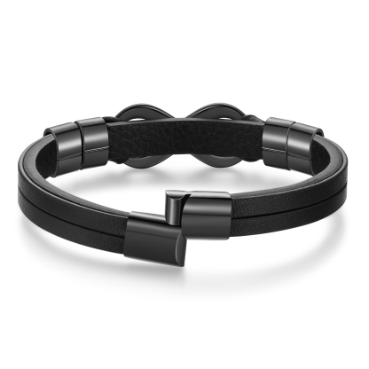 Personalised 4 Names&1 Text Leather Bracelet Custom for Him