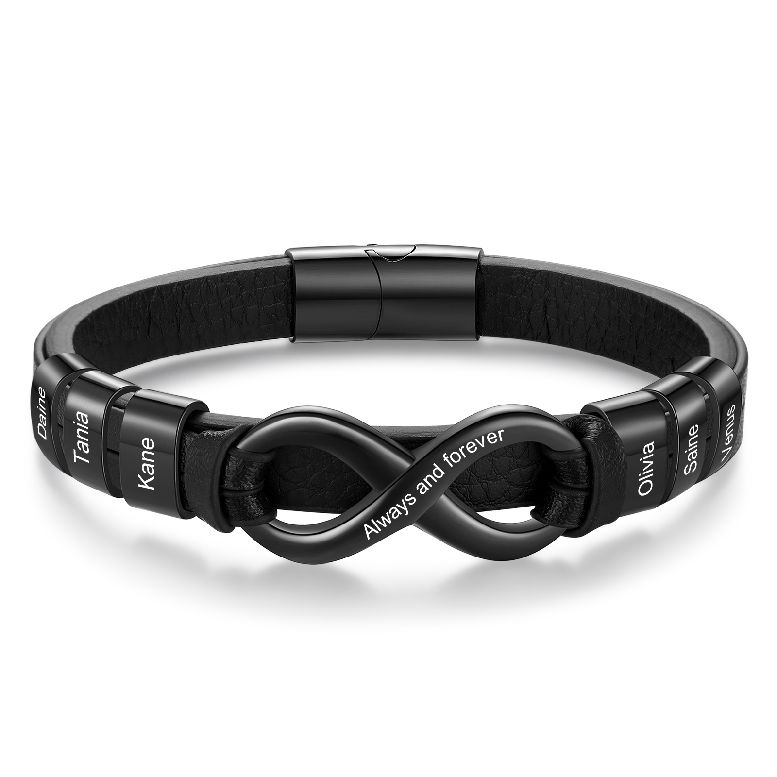 Personalised 6 Names&1 Text Leather Bracelet Custom for Him