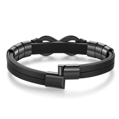 Personalised 6 Names&1 Text Leather Bracelet Custom for Him