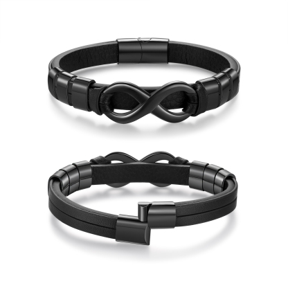 Personalised 6 Names&1 Text Leather Bracelet Custom for Him