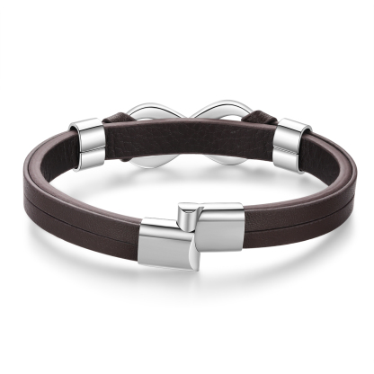 Personalised 2 Names&1 Text Leather Bracelet Custom for Him