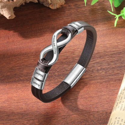 Personalised 3 Names&1 Text Leather Bracelet Custom for Him