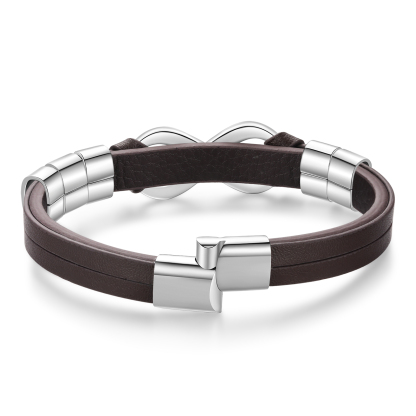 Personalised 5 Names&1 Text Leather Bracelet Custom for Him