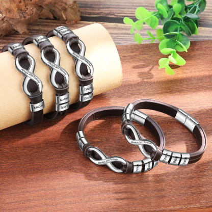 Personalised 2 Names&1 Text Leather Bracelet Custom for Him