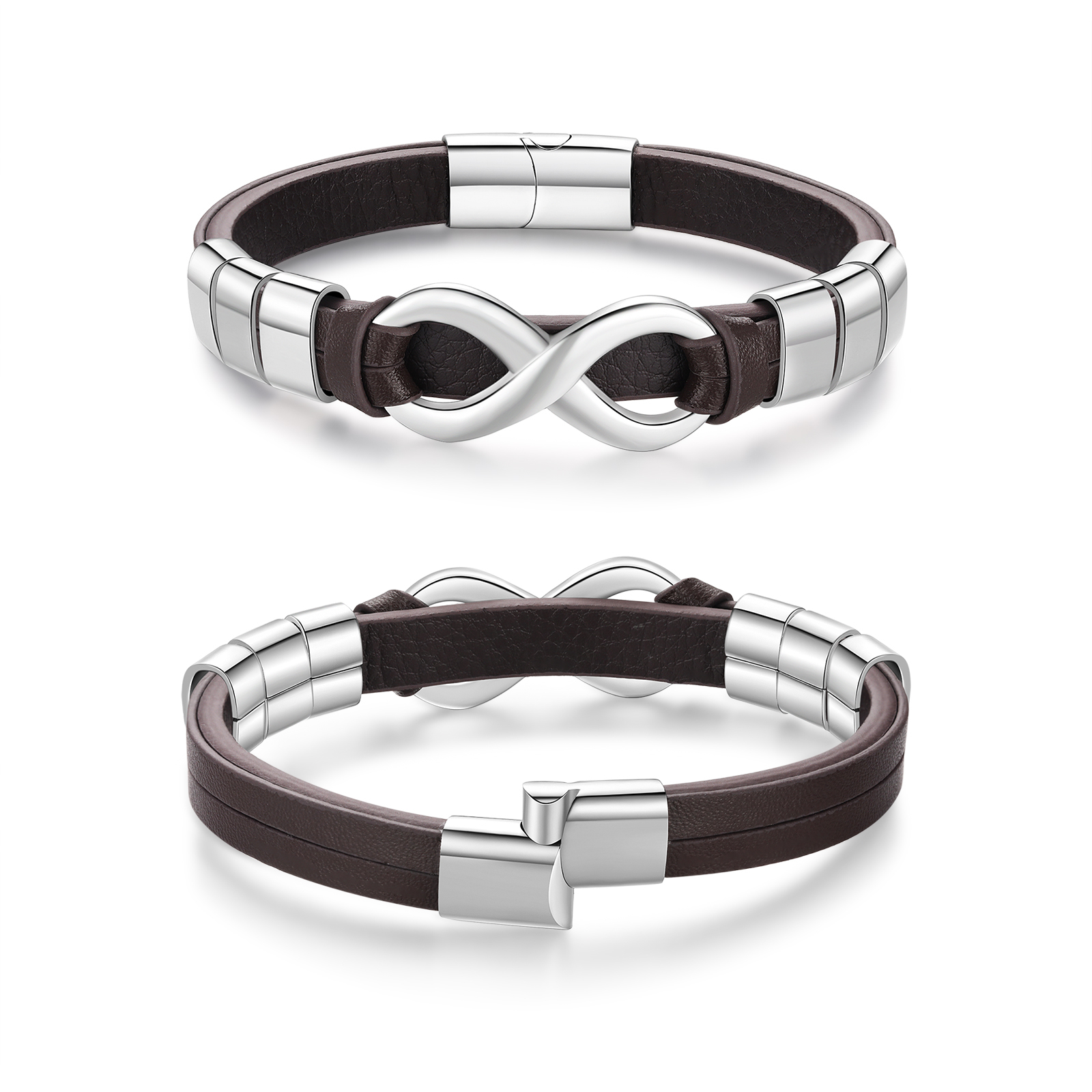 Personalised 6 Names&1 Text Leather Bracelet Custom for Him