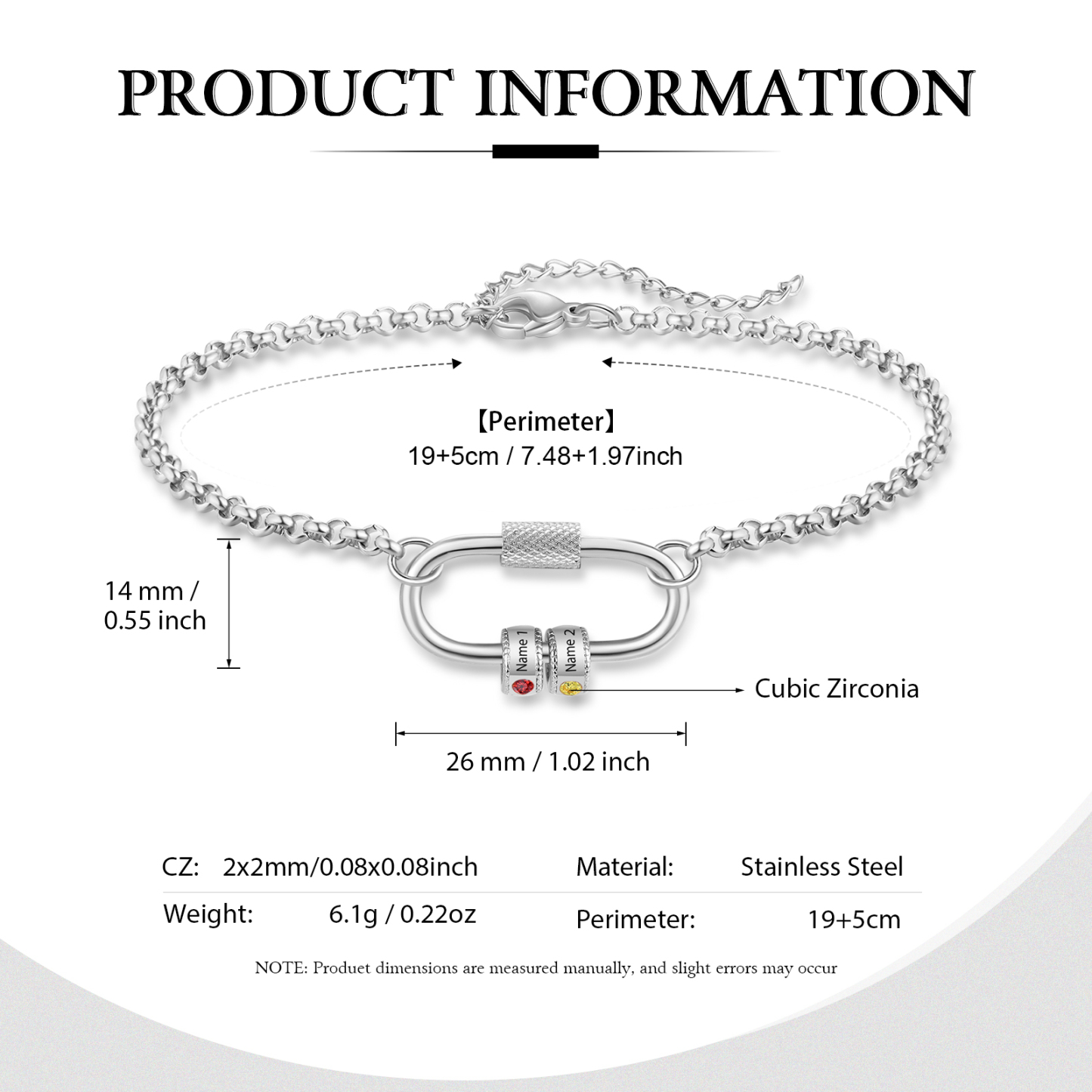 Personalised Bracelet With 2 Birthstones Heart Charm Bracelet Gift For Women | Jessemade