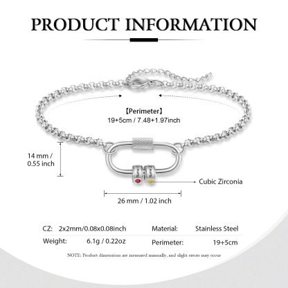 Personalised Bracelet With 2 Birthstones Heart Charm Bracelet Gift For Women | Jessemade