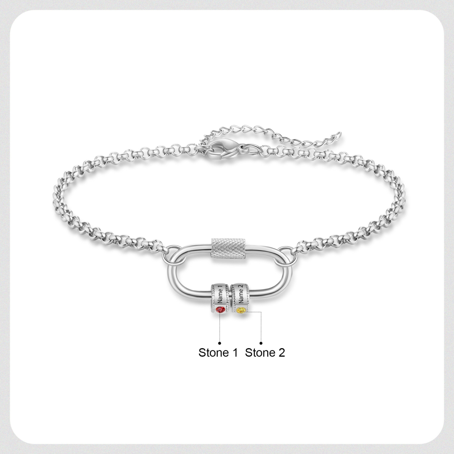 Personalised Bracelet With 2 Birthstones Heart Charm Bracelet Gift For Women | Jessemade