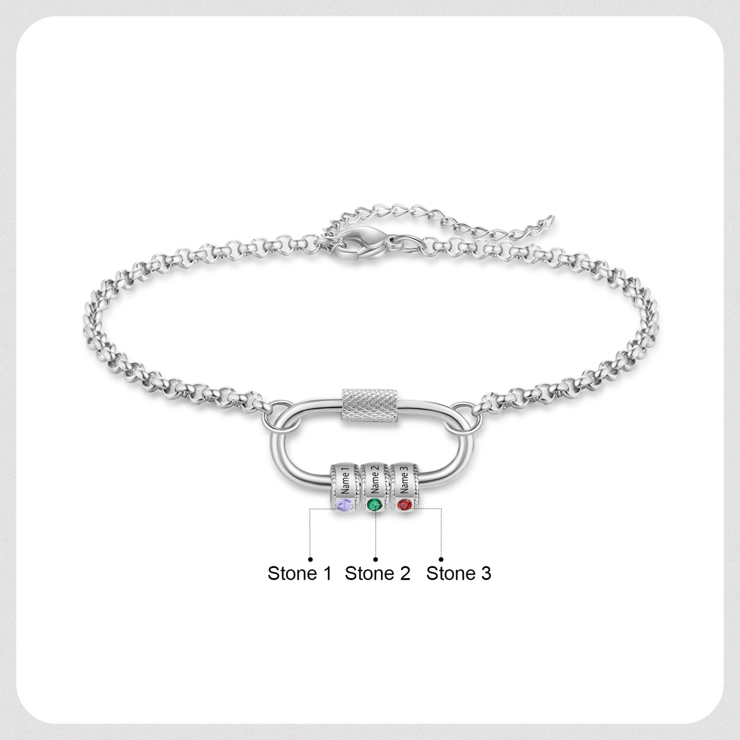 Personalised 3 Names & 3 Birthstones Bracelet for Women – Custom Stainless Steel Chain Gift | Jessemade