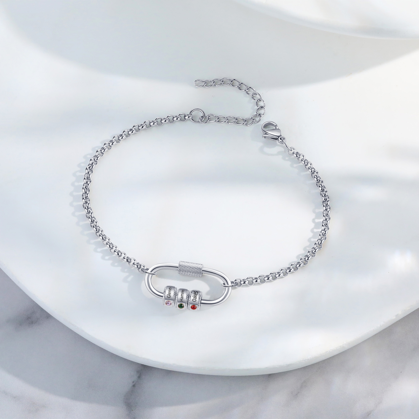 Personalised 3 Names & 3 Birthstones Bracelet for Women – Custom Stainless Steel Chain Gift | Jessemade