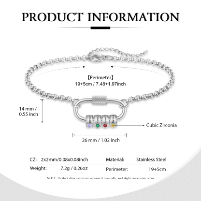 Personalised 4 Names & 4 Birthstones Bracelet for Women – Custom Stainless Steel Chain Gift | Jessemade