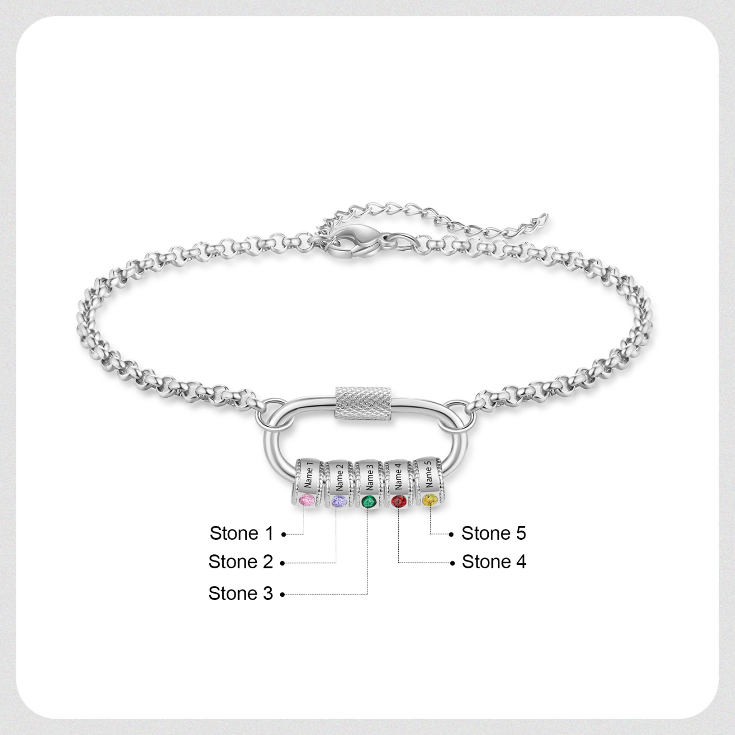 Personalised 5 Names & 5 Birthstones Bracelet for Women – Custom Stainless Steel Chain Gift | Jessemade