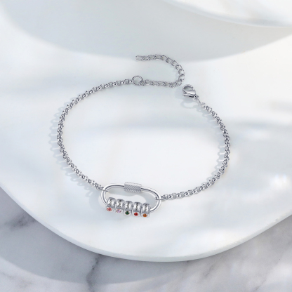Personalised 5 Names & 5 Birthstones Bracelet for Women – Custom Stainless Steel Chain Gift | Jessemade