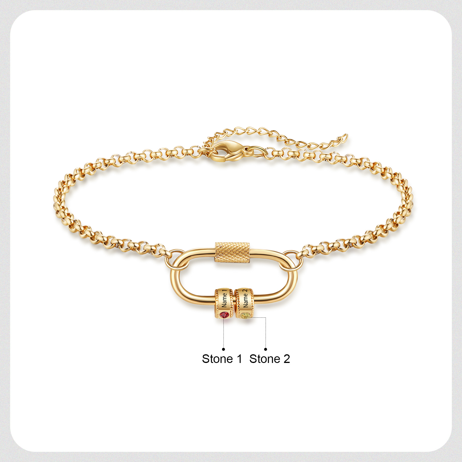 Personalised Bracelet With 2 Birthstones Heart Charm Bracelet Gift For Women | Jessemade