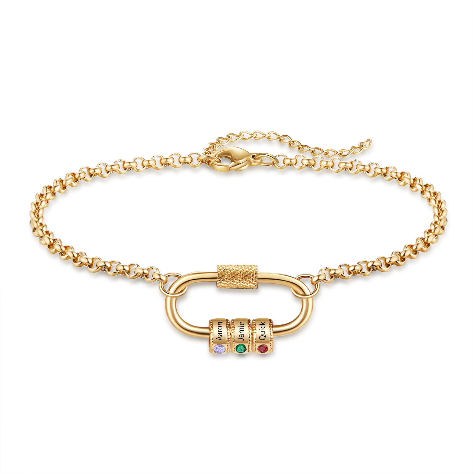 Personalised 3 Names & 3 Birthstones Bracelet for Women – Custom Stain