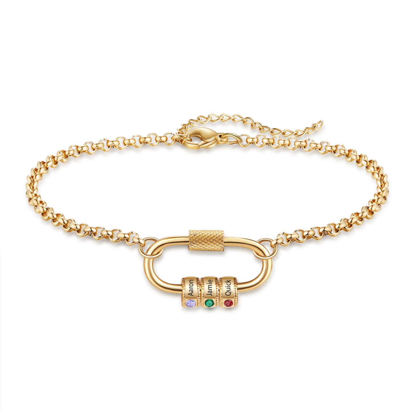 Personalised 3 Names & 3 Birthstones Bracelet for Women – Custom Stain