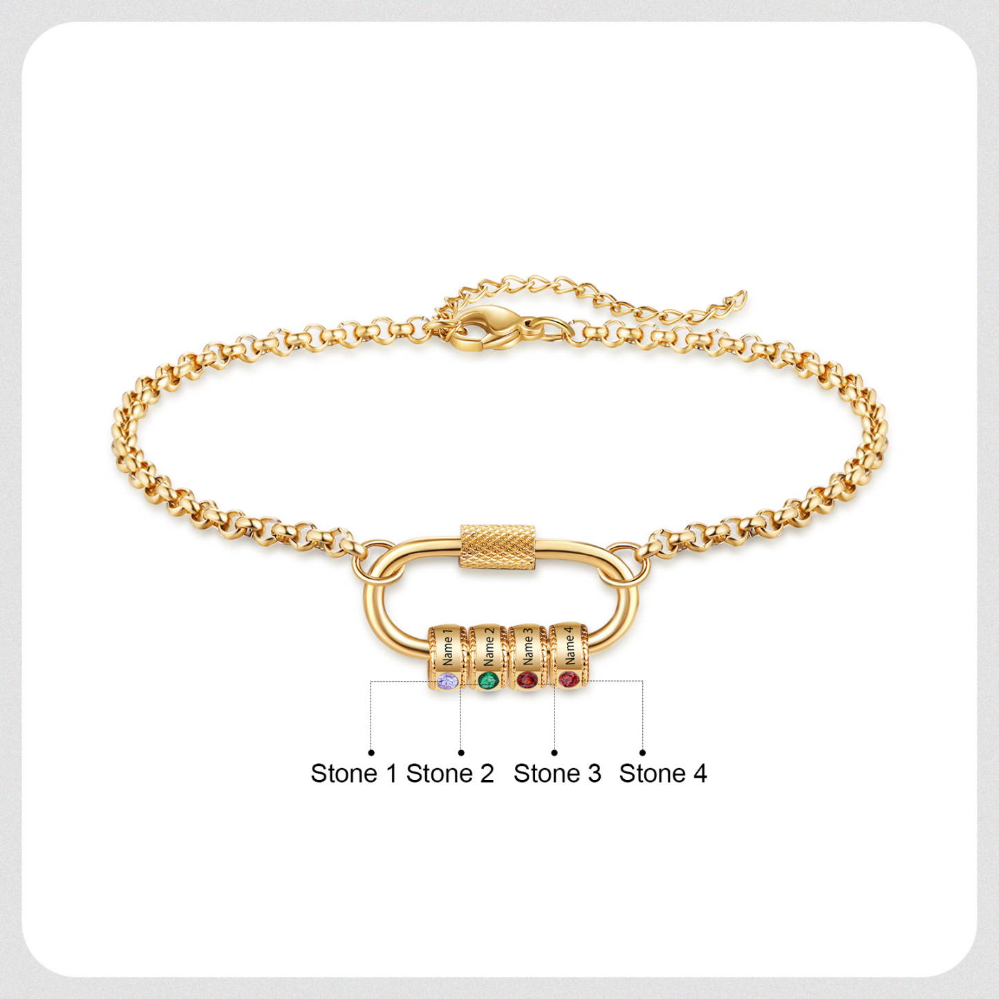 Personalised 4 Names & 4 Birthstones Bracelet for Women – Custom Stainless Steel Chain Gift | Jessemade