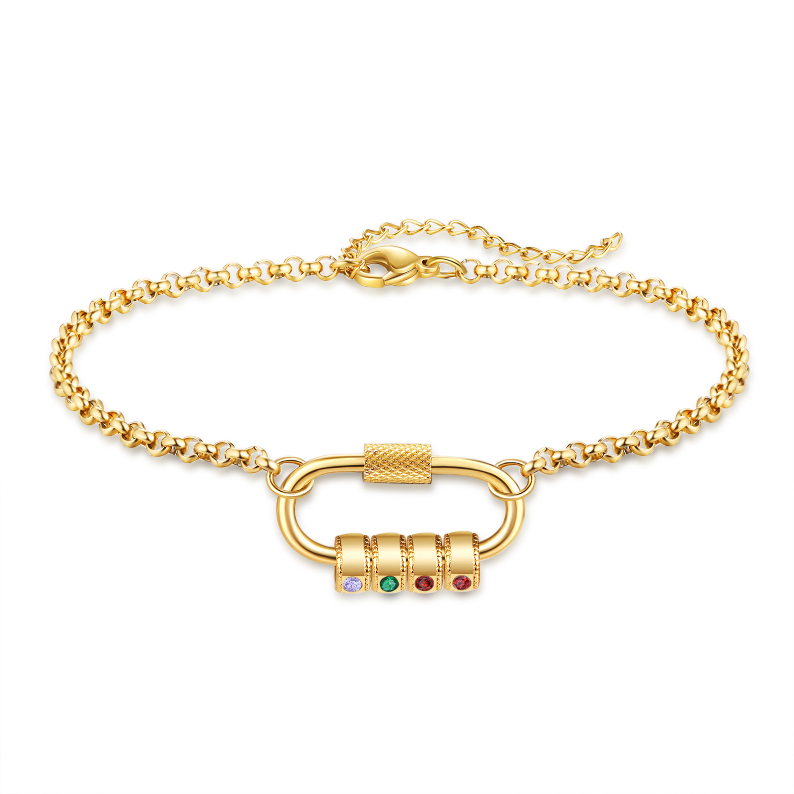 Personalised 4 Names & 4 Birthstones Bracelet for Women – Custom Stainless Steel Chain Gift | Jessemade