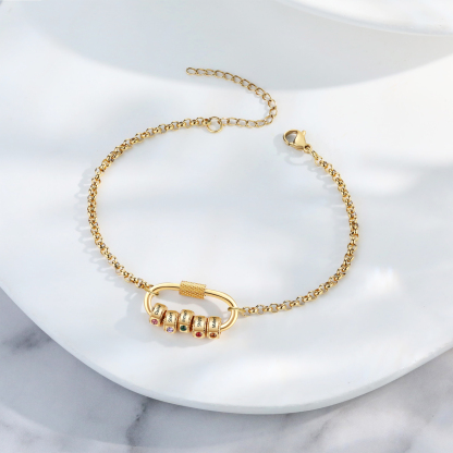 Personalised 5 Names & 5 Birthstones Bracelet for Women – Custom Stainless Steel Chain Gift | Jessemade