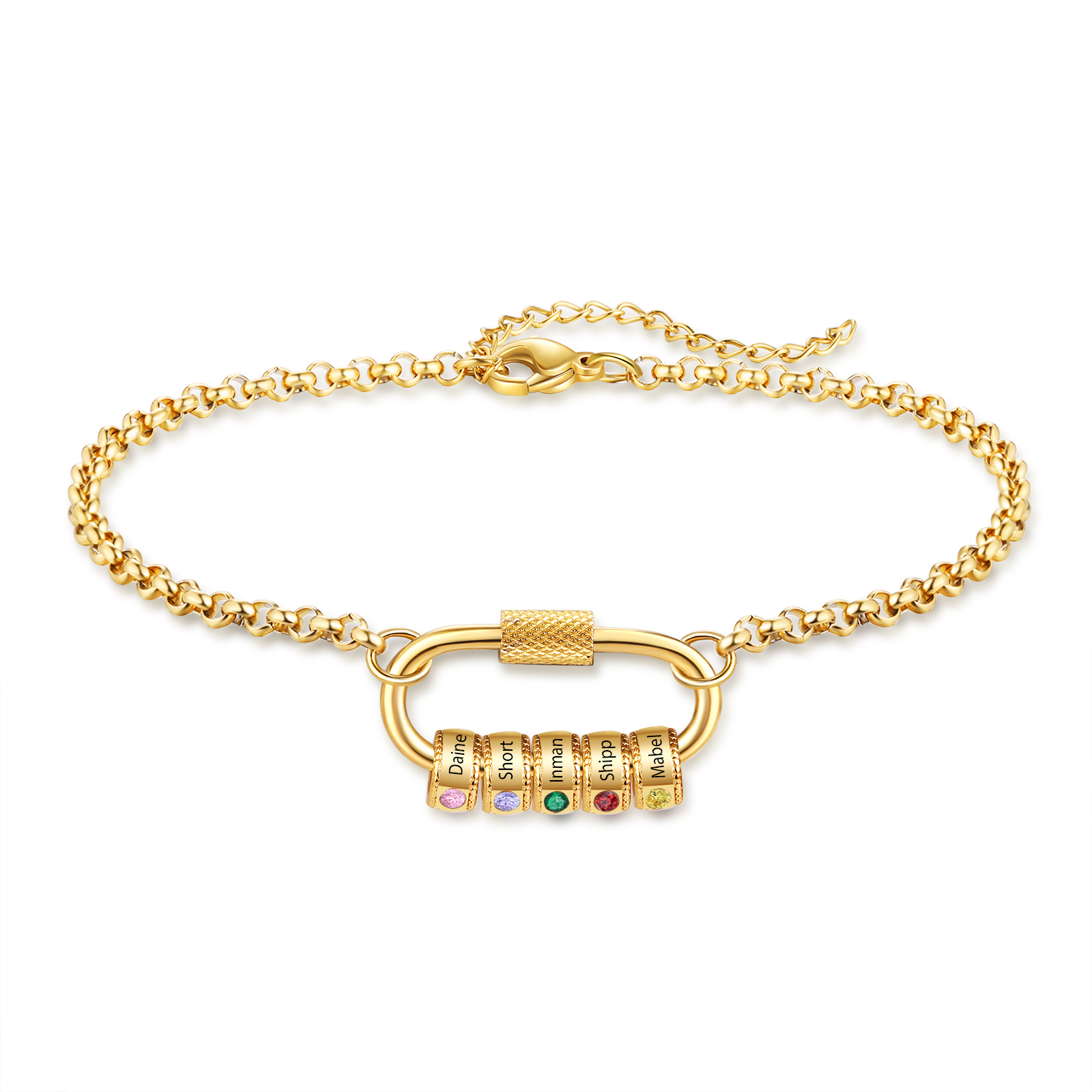 Personalised 5 Names & 5 Birthstones Bracelet for Women – Custom Stainless Steel Chain Gift | Jessemade