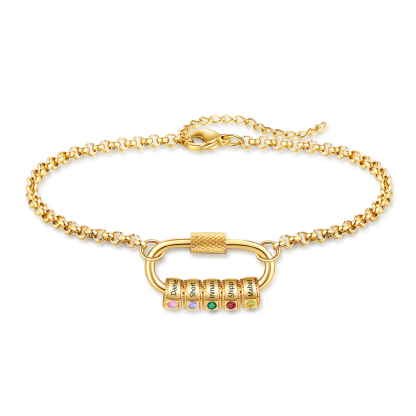 Personalised 5 Names & 5 Birthstones Bracelet for Women – Custom Stainless Steel Chain Gift | Jessemade