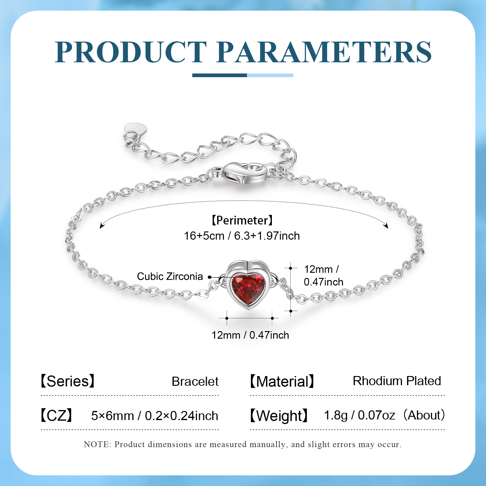 Personalised Women's Birthstone Bracelet with 1 Birthstone, Heart Pendant Design Gift for Her | Jessemade