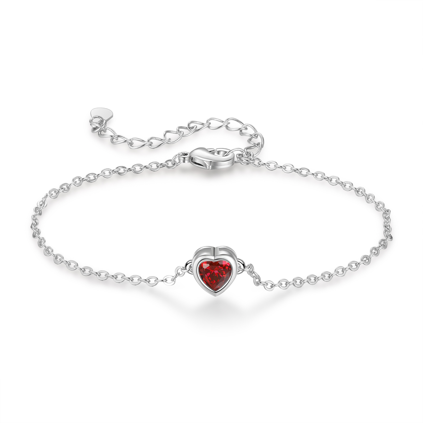 Personalised Women's Birthstone Bracelet with 1 Birthstone, Heart Pend