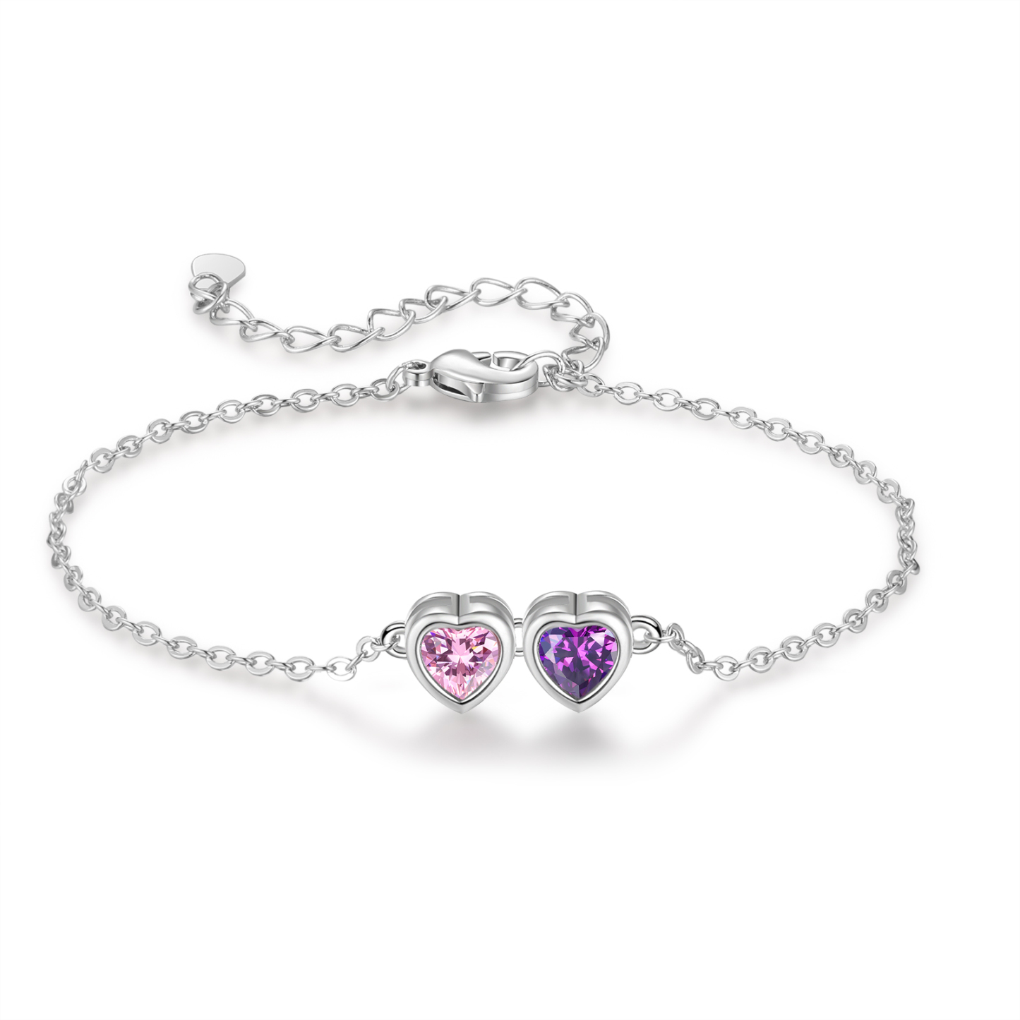 Personalised Women's Birthstone Bracelet with 2 Birthstones, Heart Pen