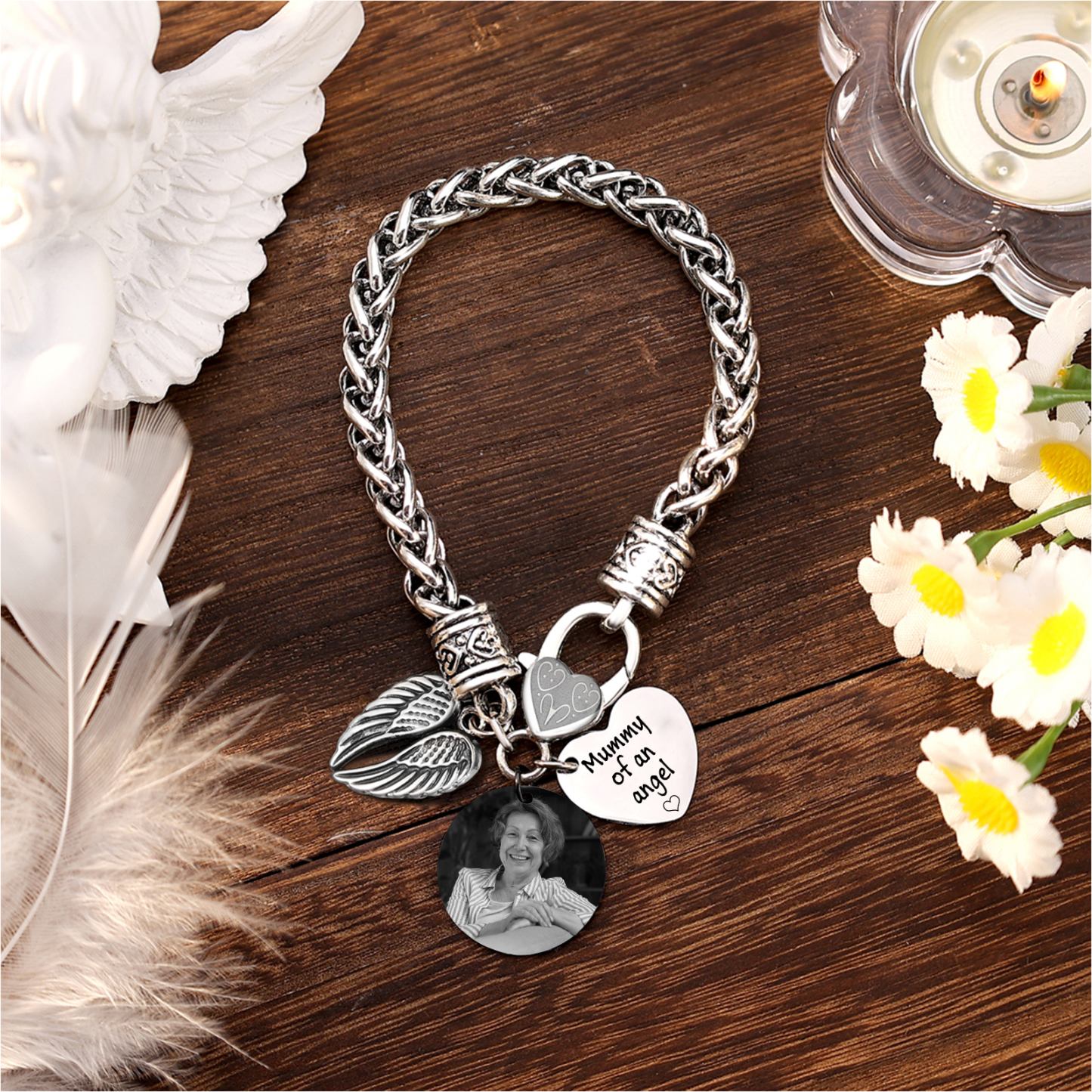 Personalised Memorial Bracelet, Custom Photo Mummy Of An Angel Remembrance Jewellery for Mum | Jessemade