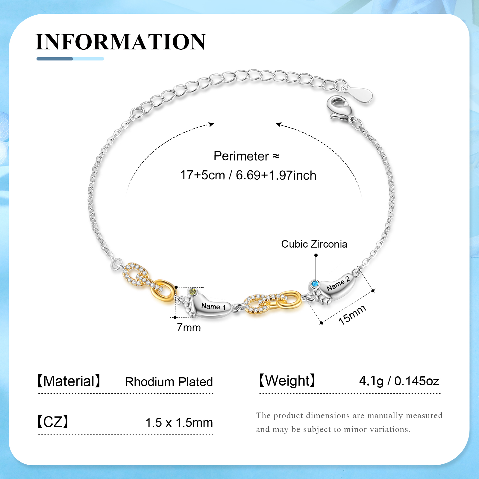 2 Names Personalised Birthstone Bracelet – Infinity Family Foot Charm Jewellery | Jessemade