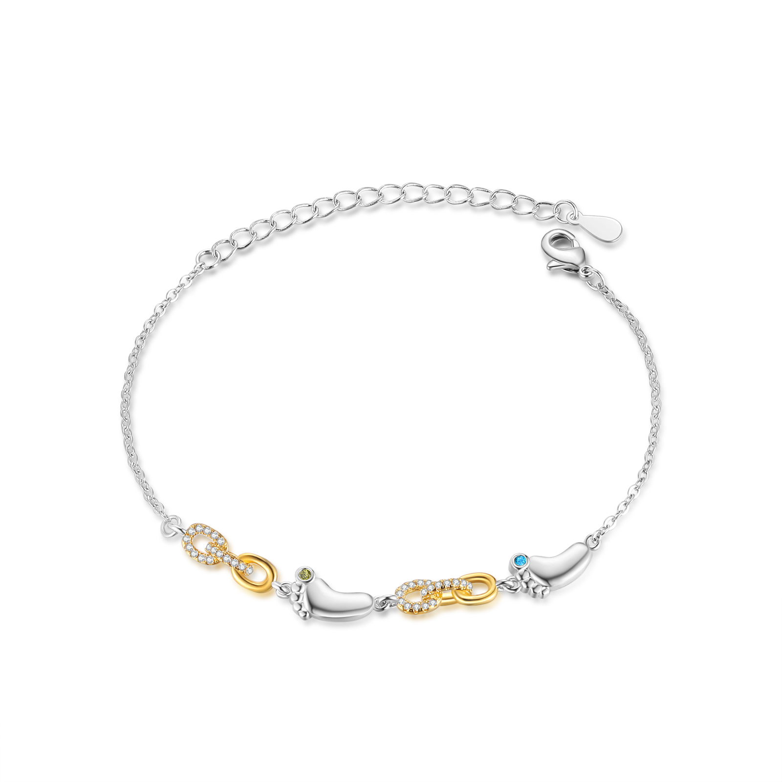 2 Names Personalised Birthstone Bracelet – Infinity Family Foot Charm Jewellery | Jessemade