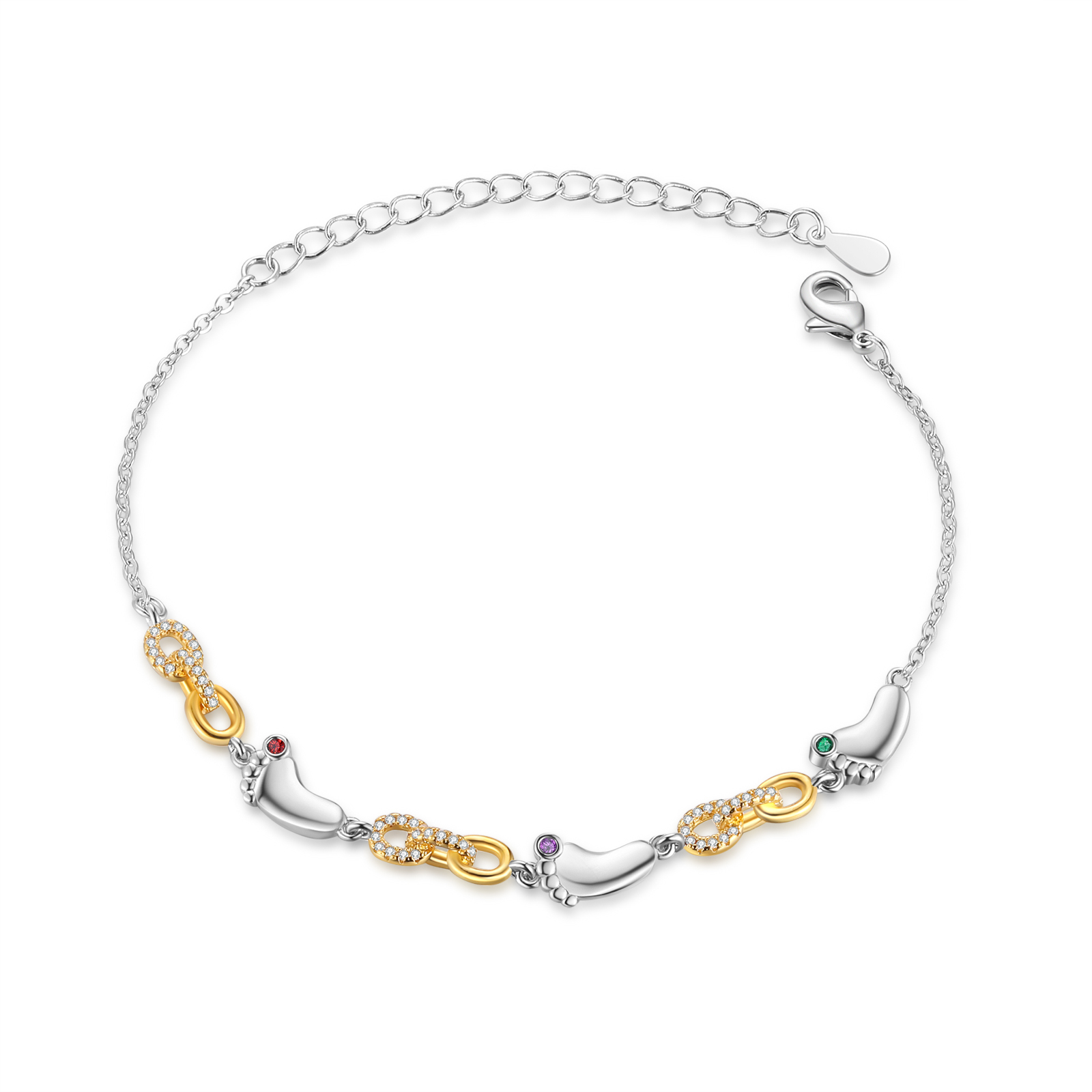 3 Names Personalised Birthstone Bracelet – Infinity Family Foot Charm Jewellery | Jessemade