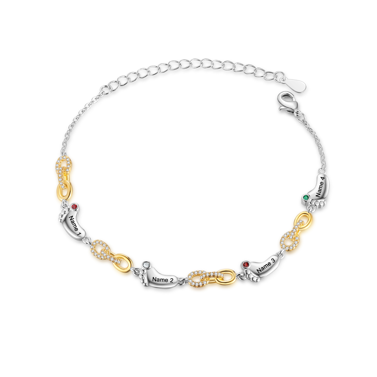 4 Names Personalised Birthstone Bracelet – Infinity Family Foot Charm Jewellery | Jessemade