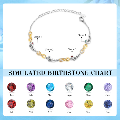 4 Names Personalised Birthstone Bracelet – Infinity Family Foot Charm Jewellery | Jessemade
